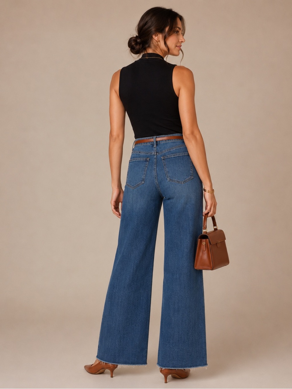NWT Quince Bella Stretch High Rise Wide-Leg Raw Hem Jeans Twilight Blue Size 27 - Picture 8 of 15